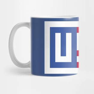 Pixel USA on Red and Blue with a White Border Mug